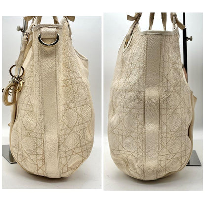 Christian Dior Shoulder Bag Purse Cannage Leather Beige Authentic