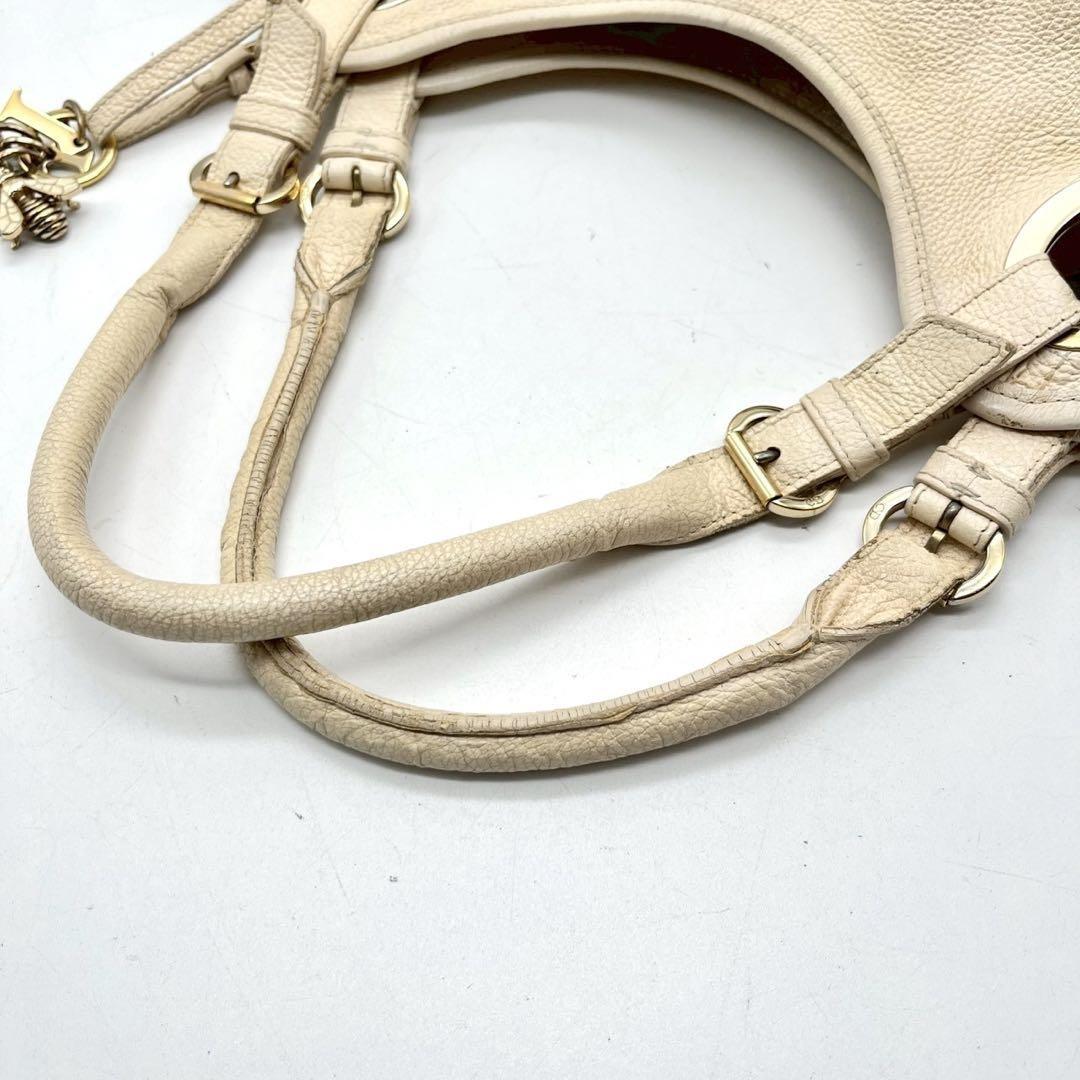Christian Dior Shoulder Bag Purse Cannage Leather Beige Authentic