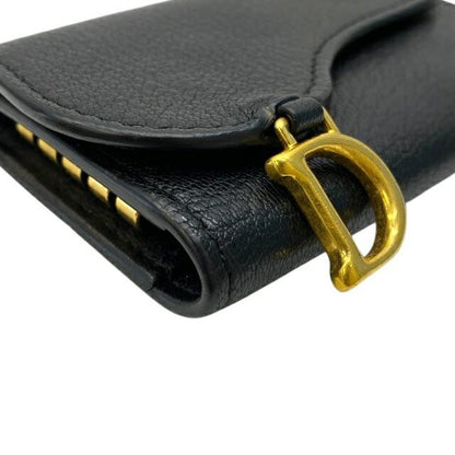 Christian Dior Key Case Compact Saddle Leather Black Authentic
