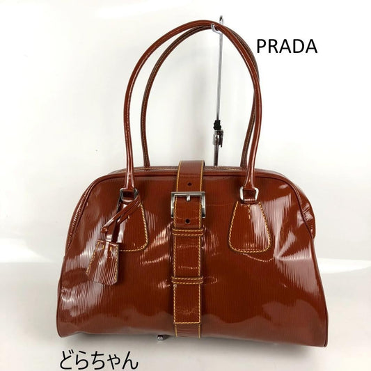 PRADA Hand Bag Tote Purse Logo Brown Authentic