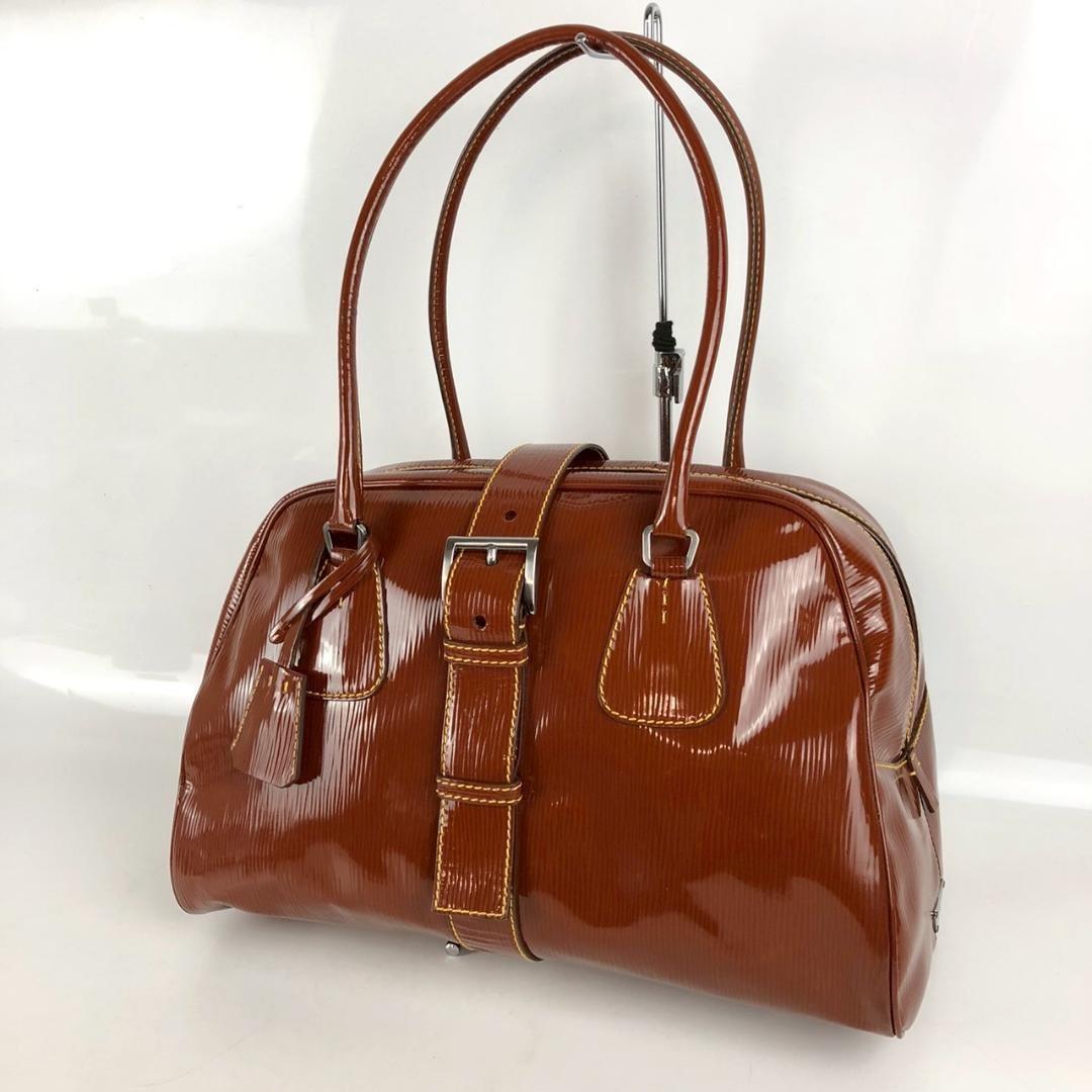 PRADA Hand Bag Tote Purse Logo Brown Authentic