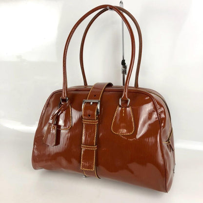 PRADA Hand Bag Tote Purse Logo Brown Authentic