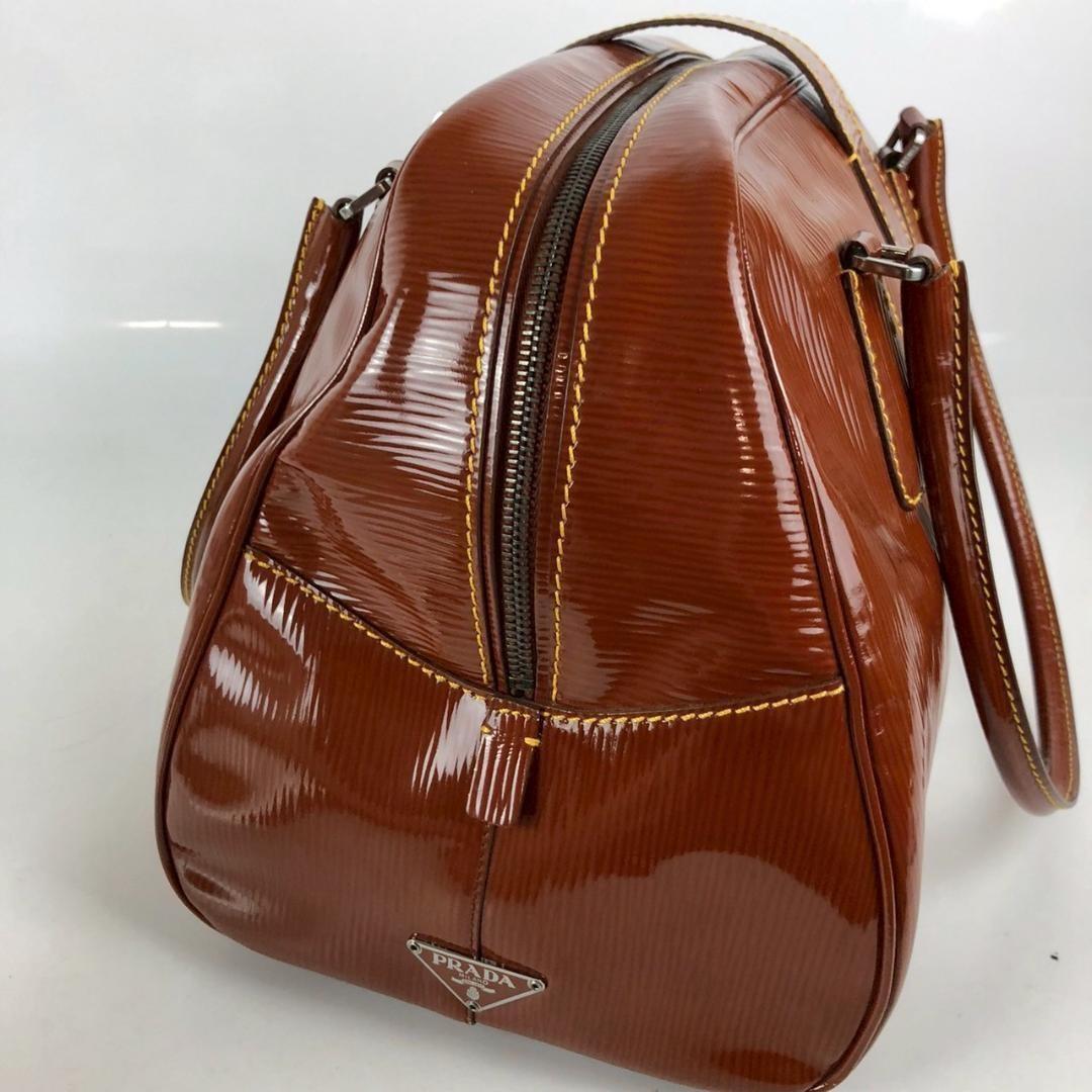 PRADA Hand Bag Tote Purse Logo Brown Authentic