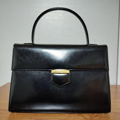 Saint Laurent Hand Bag Tote Purse Logo Leather Black Authentic