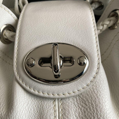 MULBERRY Hand Bag Tote Purse Turn Lock Leather White Authentic
