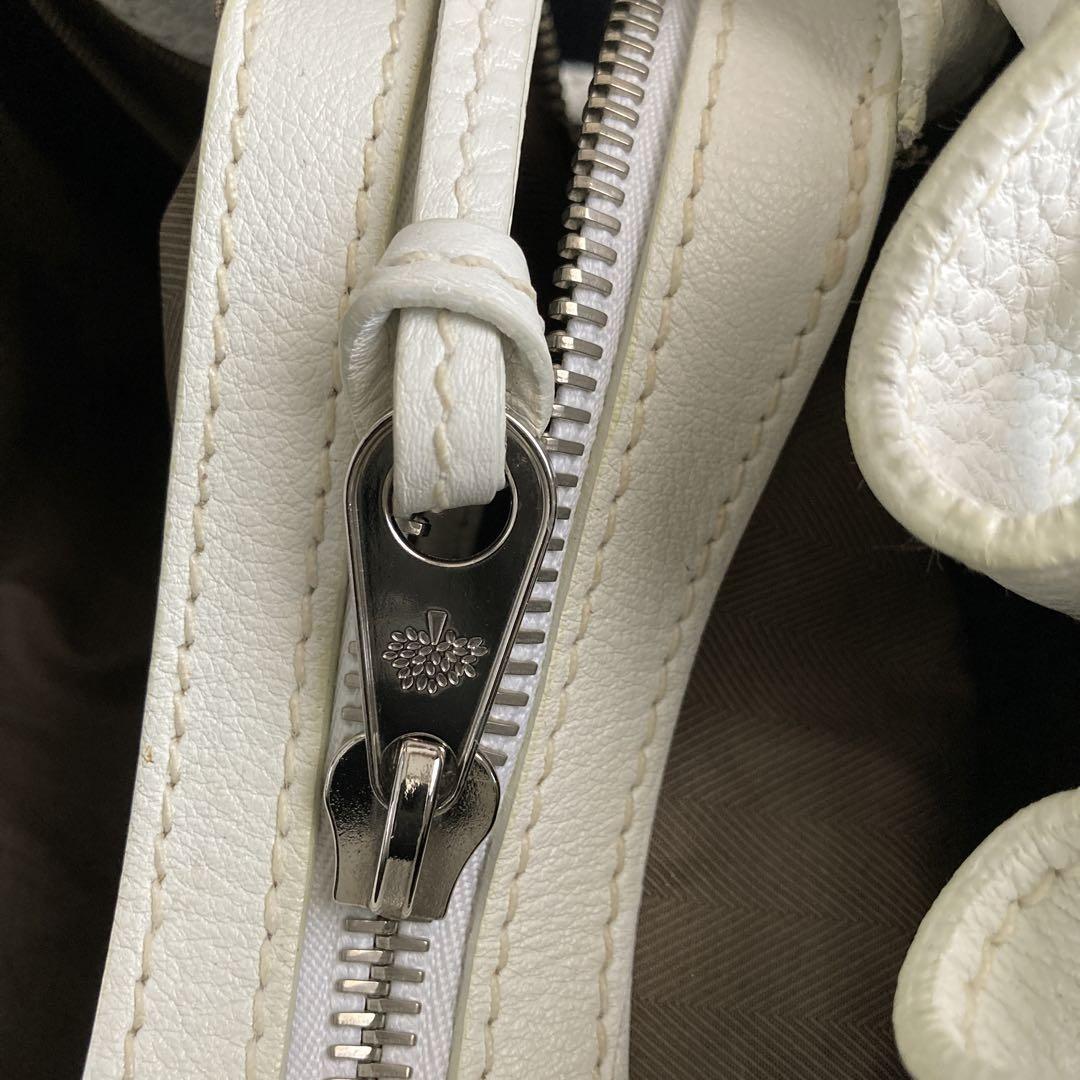 MULBERRY Hand Bag Tote Purse Turn Lock Leather White Authentic