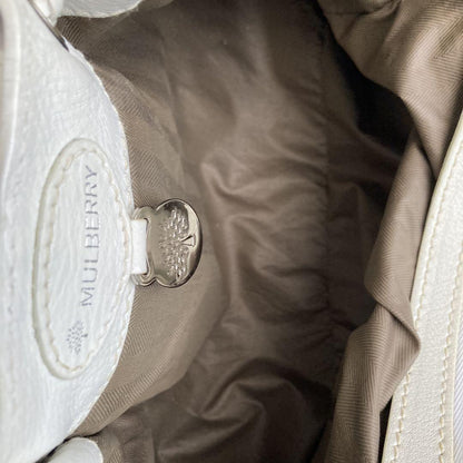 MULBERRY Hand Bag Tote Purse Turn Lock Leather White Authentic