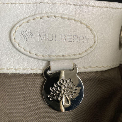 MULBERRY Hand Bag Tote Purse Turn Lock Leather White Authentic