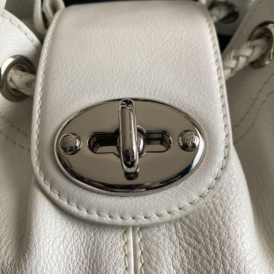 MULBERRY Hand Bag Tote Purse Turn Lock Leather White Authentic