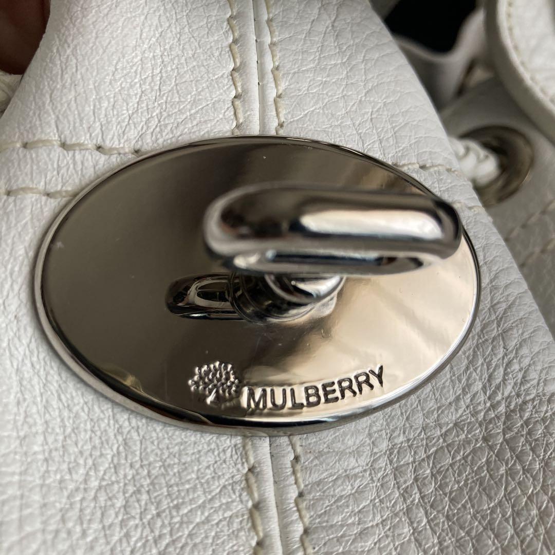 MULBERRY Hand Bag Tote Purse Turn Lock Leather White Authentic