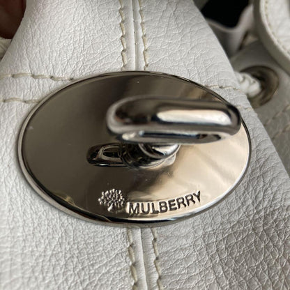 MULBERRY Hand Bag Tote Purse Turn Lock Leather White Authentic