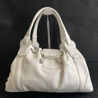 MULBERRY Hand Bag Tote Purse Turn Lock Leather White Authentic