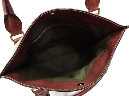 Chloe Hand Bag Tote Purse HALAY Canvas Leather Khaki Beige Brown Authentic