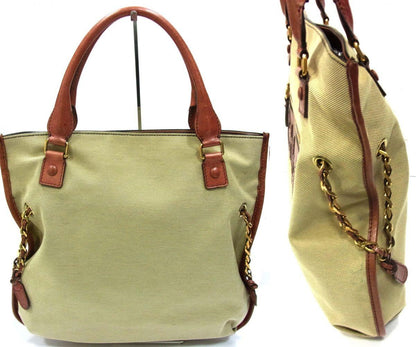 Chloe Hand Bag Tote Purse HALAY Canvas Leather Khaki Beige Brown Authentic