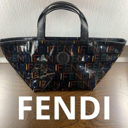 FENDI Hand Bag Tote Purse FF Black Multicolor Authentic