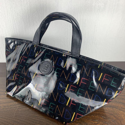 FENDI Hand Bag Tote Purse FF Black Multicolor Authentic