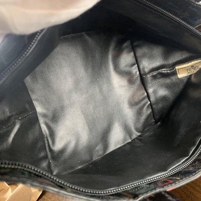 FENDI Hand Bag Tote Purse FF Black Multicolor Authentic