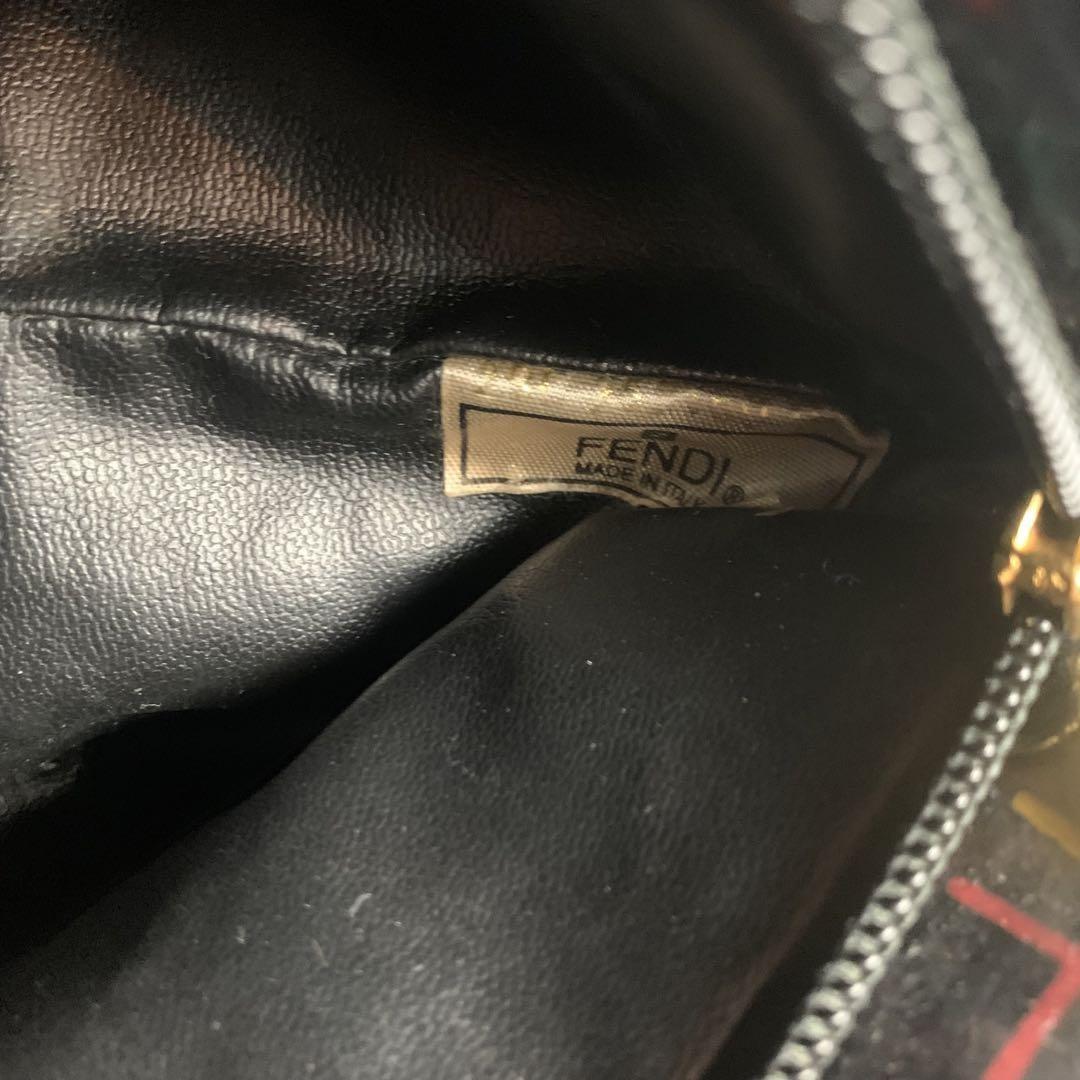 FENDI Hand Bag Tote Purse FF Black Multicolor Authentic