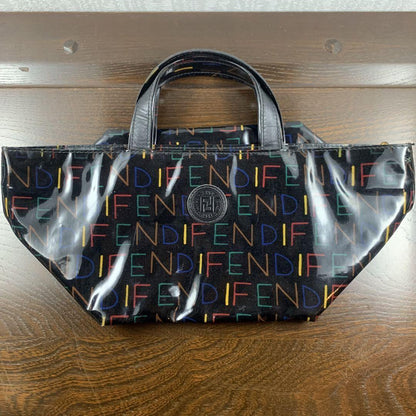FENDI Hand Bag Tote Purse FF Black Multicolor Authentic