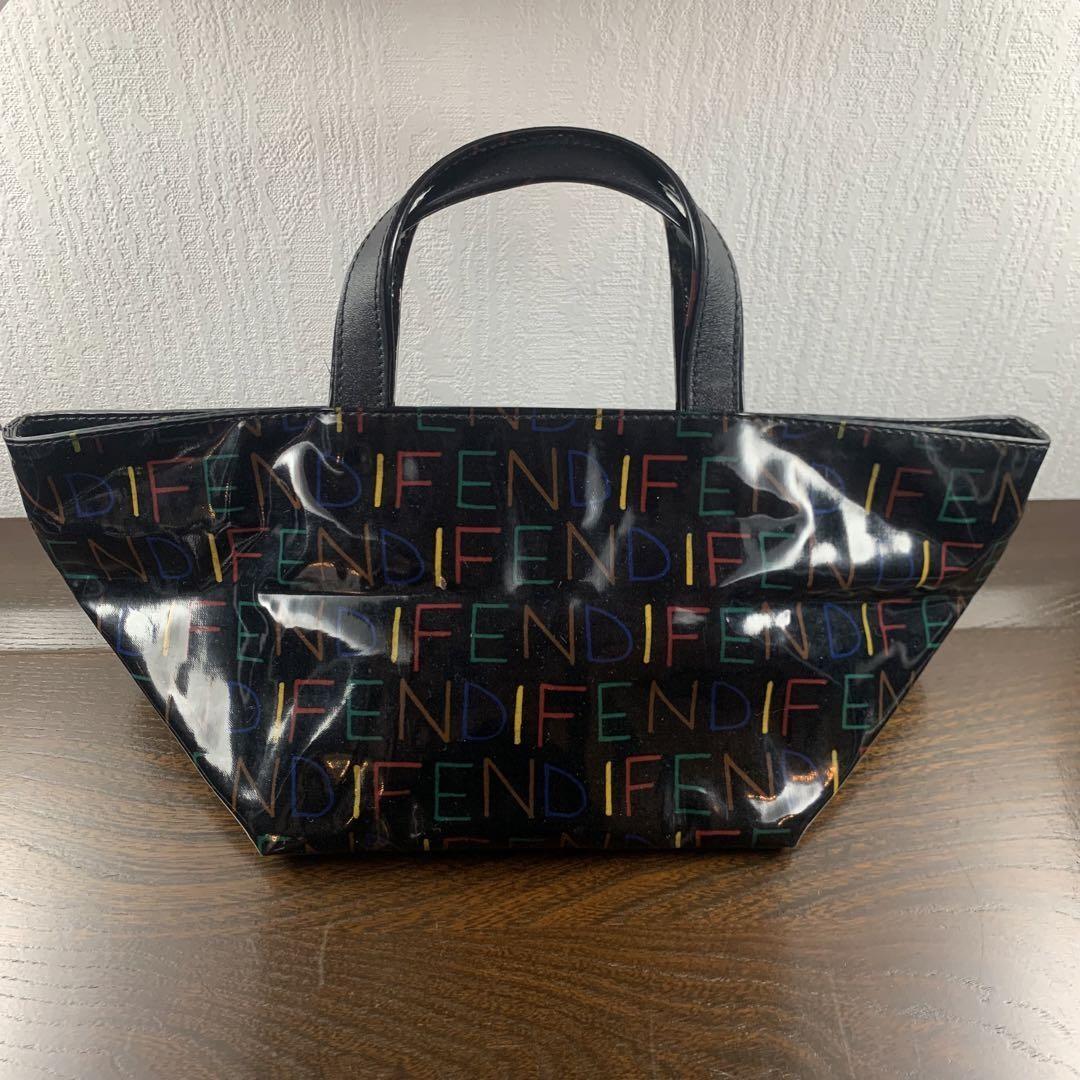 FENDI Hand Bag Tote Purse FF Black Multicolor Authentic
