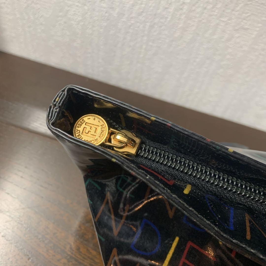 FENDI Hand Bag Tote Purse FF Black Multicolor Authentic