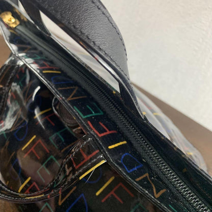 FENDI Hand Bag Tote Purse FF Black Multicolor Authentic