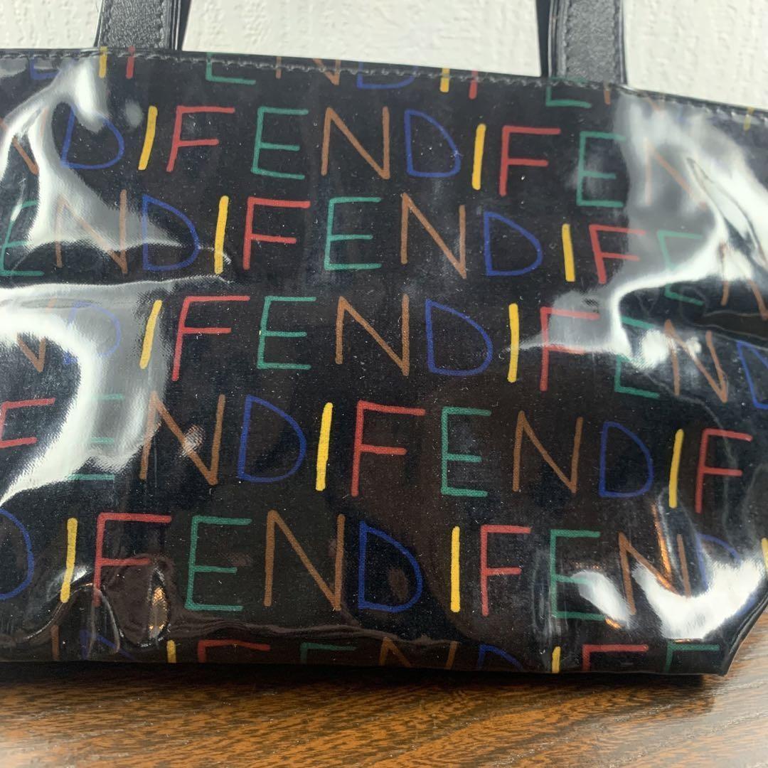 FENDI Hand Bag Tote Purse FF Black Multicolor Authentic