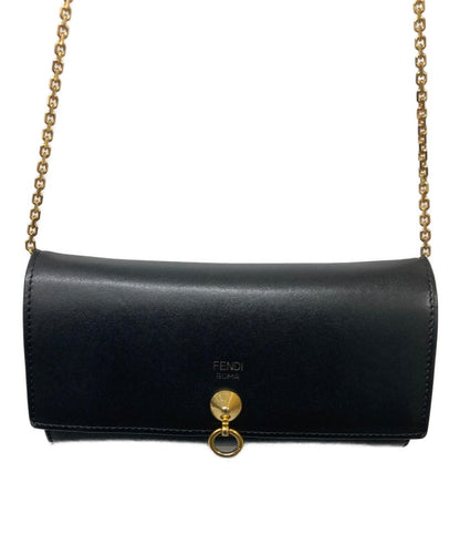 FENDI Shoulder Bag Purse Chain Wallet Black Authentic