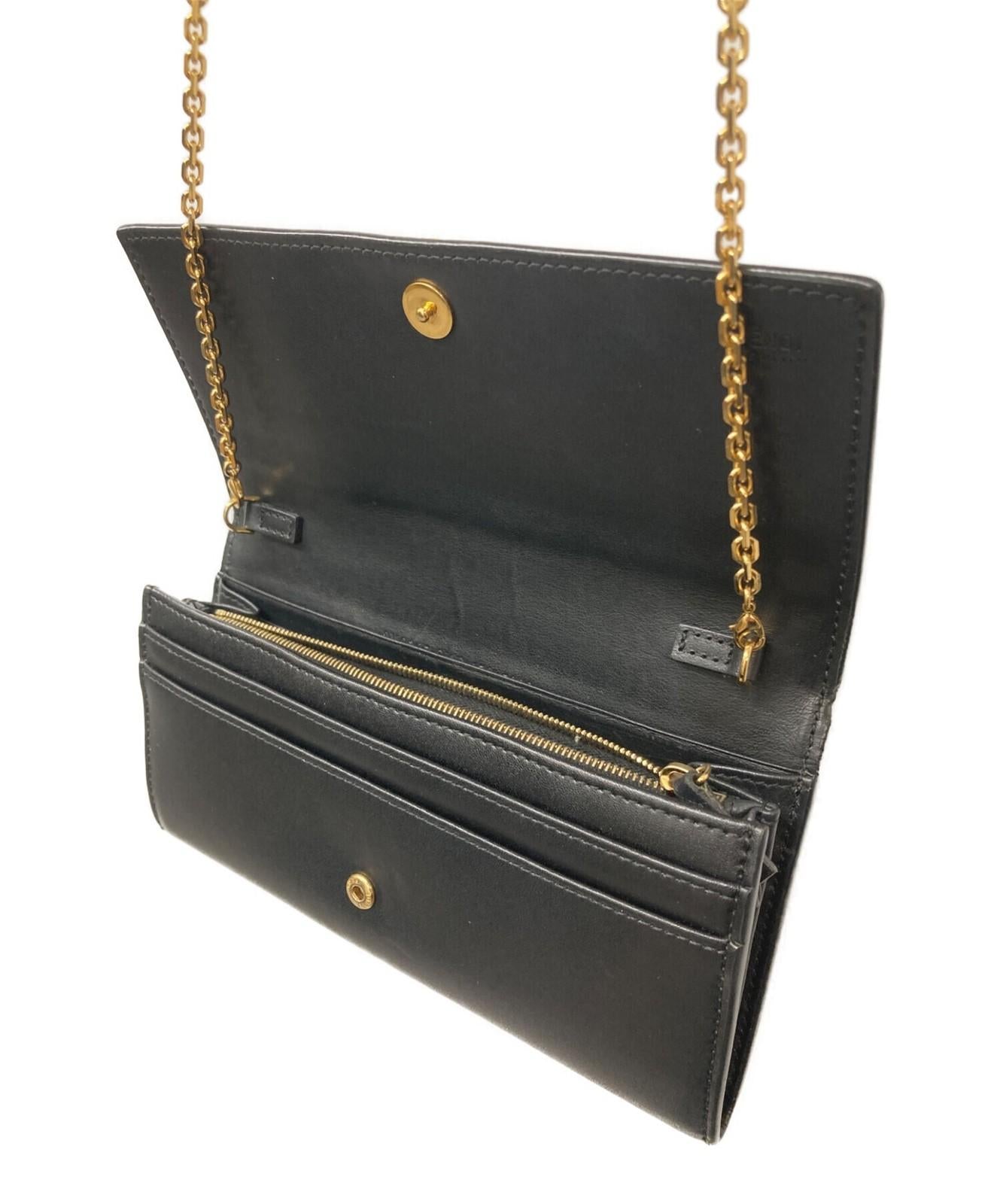 FENDI Shoulder Bag Purse Chain Wallet Black Authentic