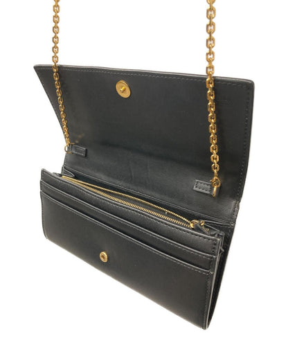 FENDI Shoulder Bag Purse Chain Wallet Black Authentic