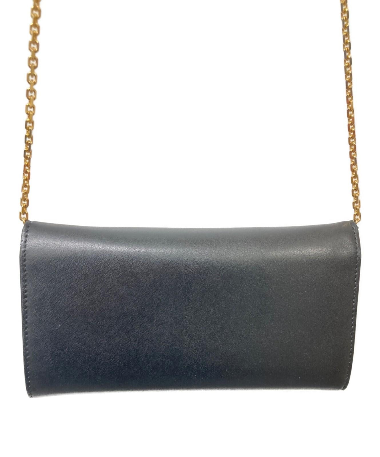 FENDI Shoulder Bag Purse Chain Wallet Black Authentic