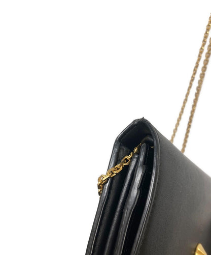 FENDI Shoulder Bag Purse Chain Wallet Black Authentic