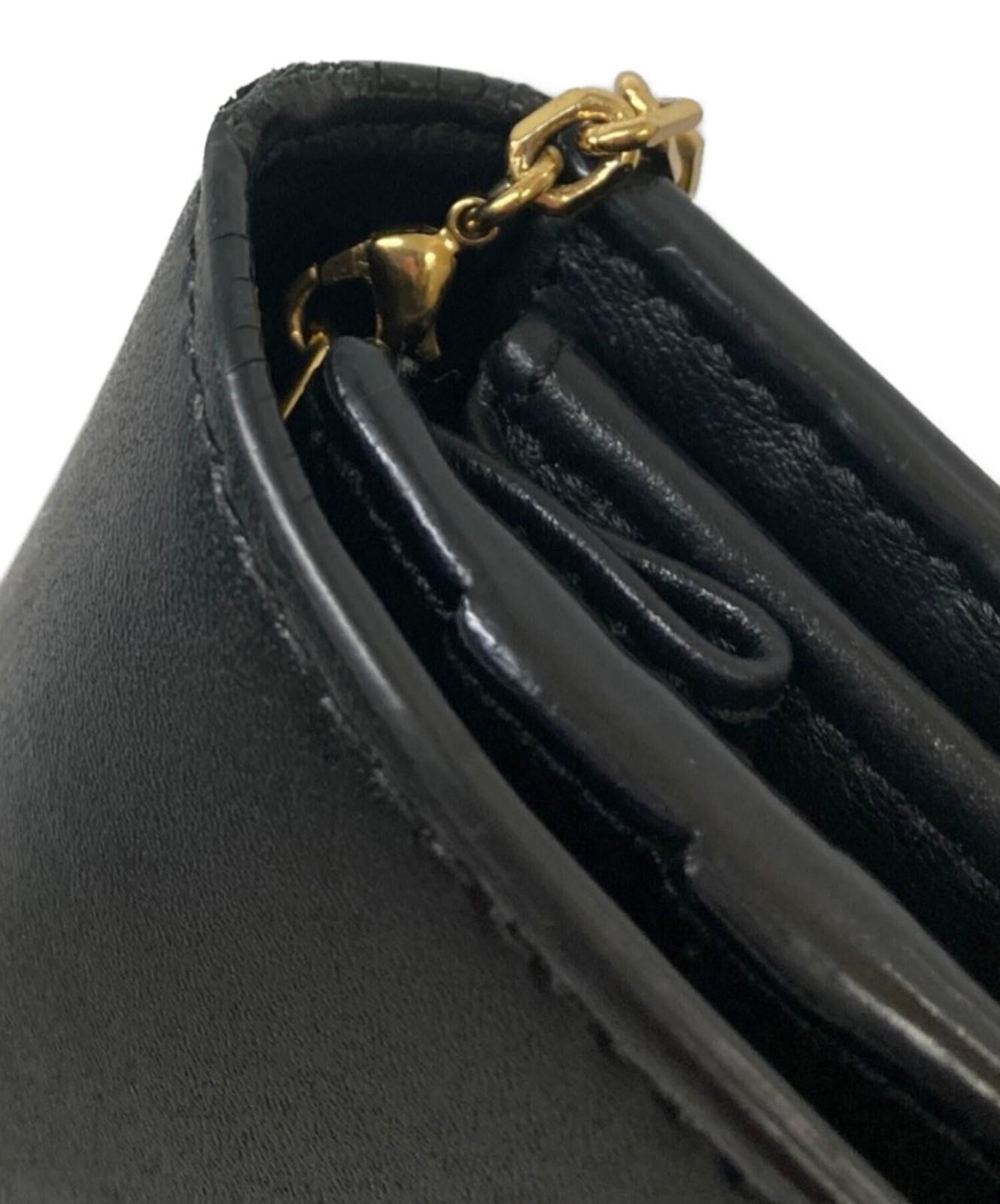 FENDI Shoulder Bag Purse Chain Wallet Black Authentic