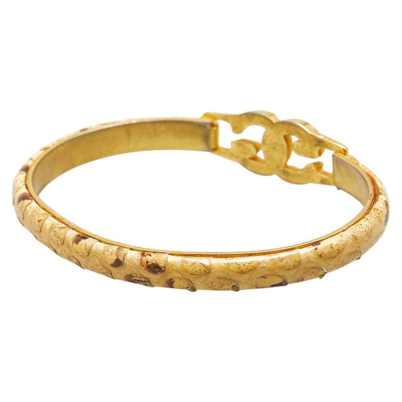 GUCCI Bracelet Bangle Interlocking G Beige Gold Women Accessory Authentic
