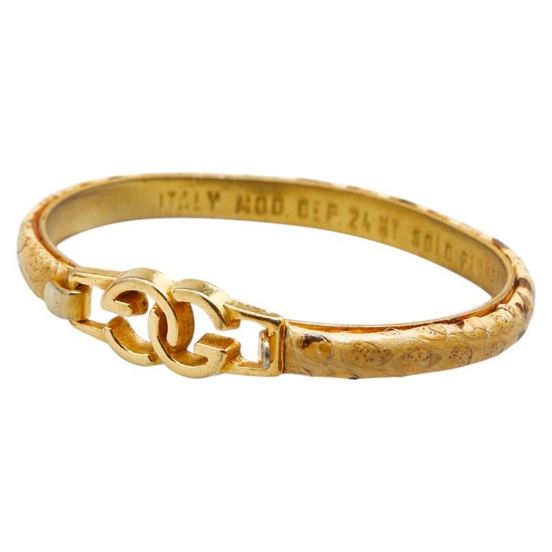 GUCCI Bracelet Bangle Interlocking G Beige Gold Women Accessory Authentic