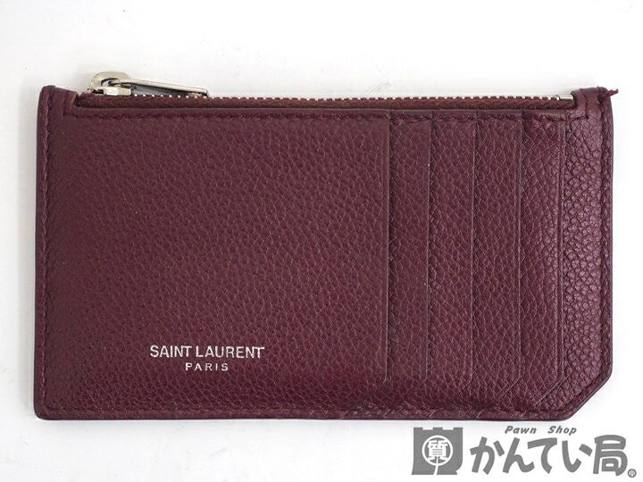 SAINT LAURENT PARIS Fragment Case Logo Leather Bordeaux Authentic