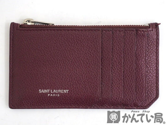 SAINT LAURENT PARIS Fragment Case Logo Leather Bordeaux Authentic