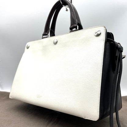 MULBERRY Hand Bag Tote Purse Leather White Black Authentic