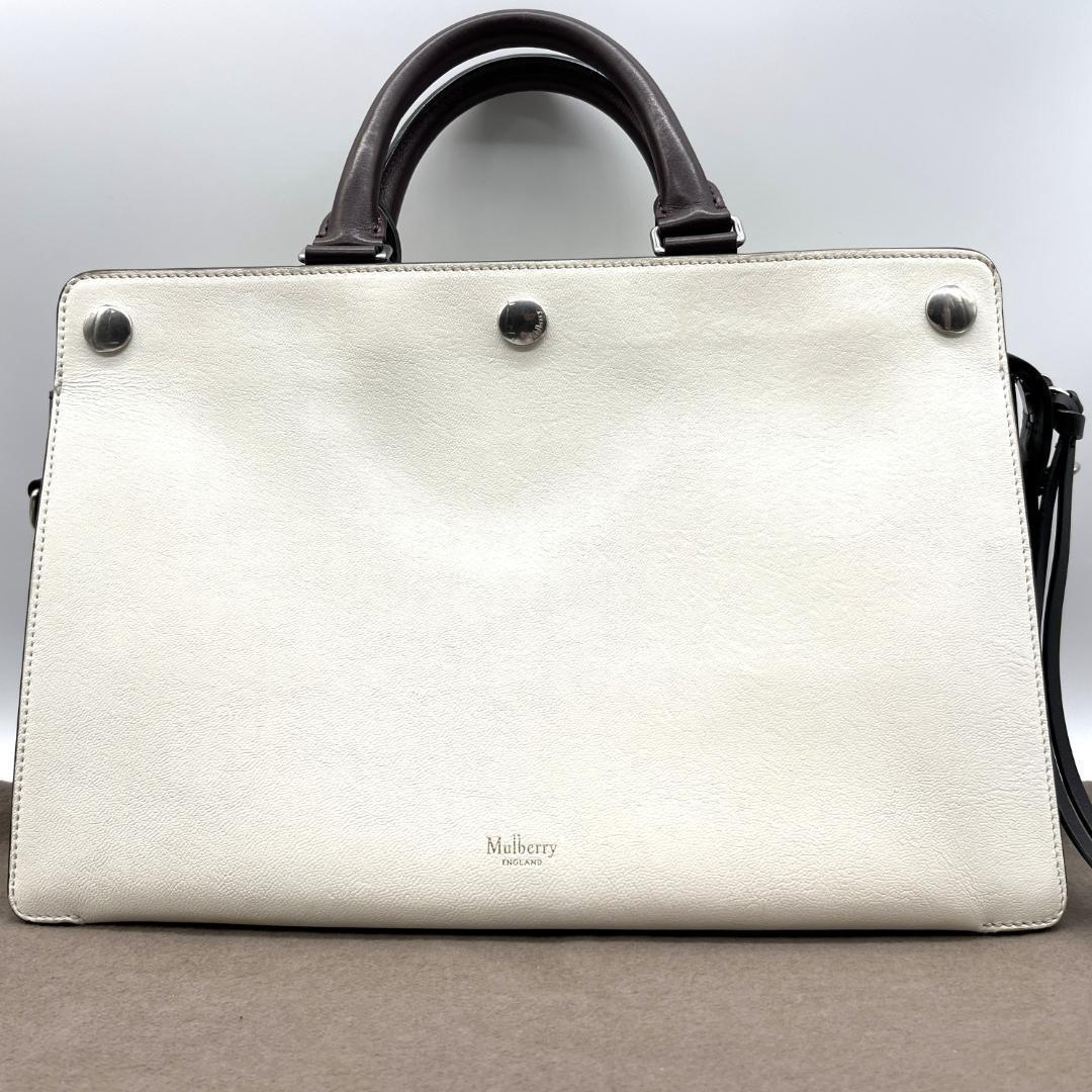 MULBERRY Hand Bag Tote Purse Leather White Black Authentic