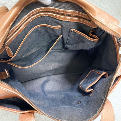 CELINE Hand Bag Tote Purse Macadam Canvas Leather Indigo Pink Gold Authentic