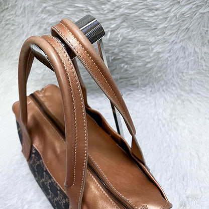 CELINE Hand Bag Tote Purse Macadam Canvas Leather Indigo Pink Gold Authentic