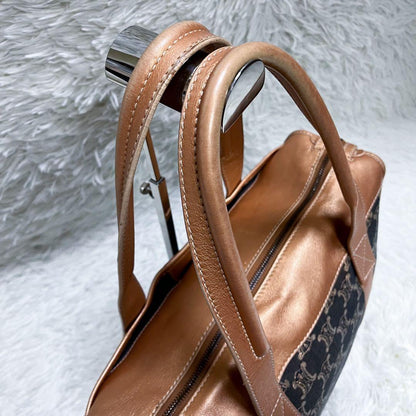 CELINE Hand Bag Tote Purse Macadam Canvas Leather Indigo Pink Gold Authentic