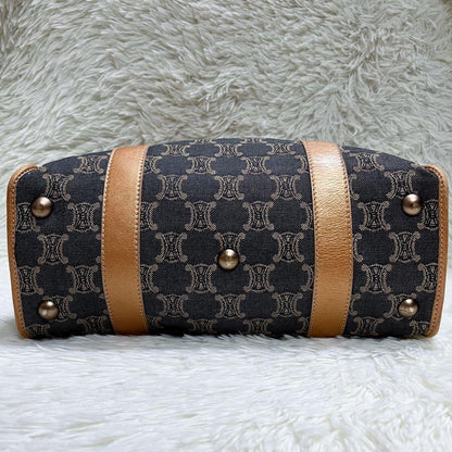 CELINE Hand Bag Tote Purse Macadam Canvas Leather Indigo Pink Gold Authentic