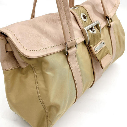 PRADA Shoulder Bag Purse Logo Nylon Leather Pink Brown Authentic