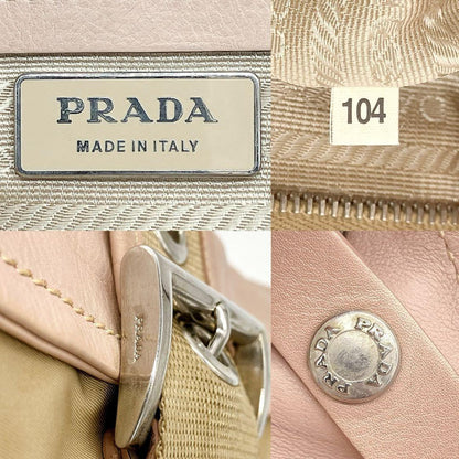 PRADA Shoulder Bag Purse Logo Nylon Leather Pink Brown Authentic