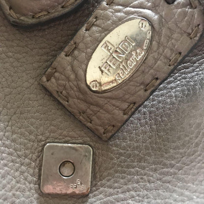 FENDI Hand Bag Tote Purse Selleria Leather Silver Gray Authentic