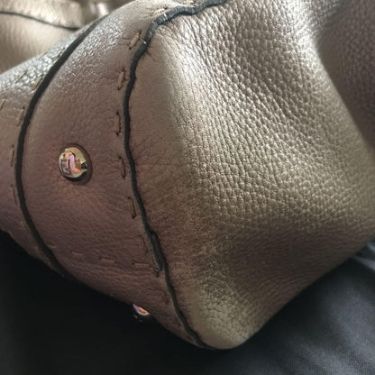 FENDI Hand Bag Tote Purse Selleria Leather Silver Gray Authentic