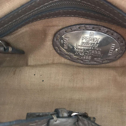 FENDI Hand Bag Tote Purse Selleria Leather Silver Gray Authentic