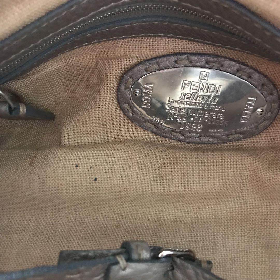 FENDI Hand Bag Tote Purse Selleria Leather Silver Gray Authentic