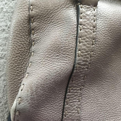FENDI Hand Bag Tote Purse Selleria Leather Silver Gray Authentic